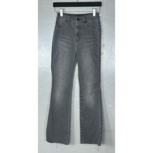 Women's Fit Jeans Washed Out Black Ankle Fray Stretch High Waist Size S